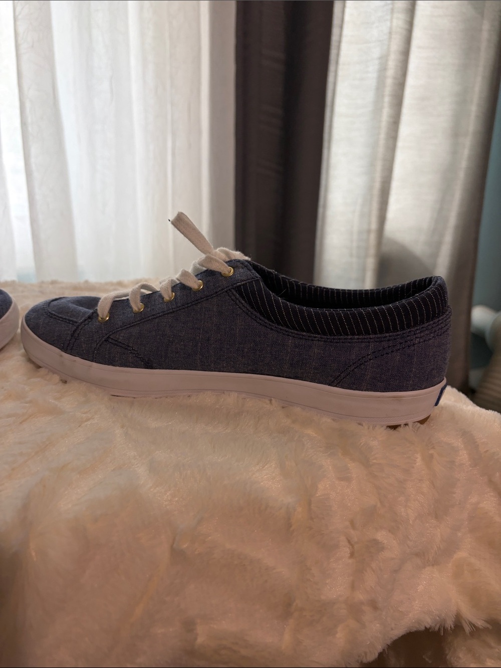 Keds Denim Low-Top Sneakers in Dark Blue with White Soles - Picture 3 of 7